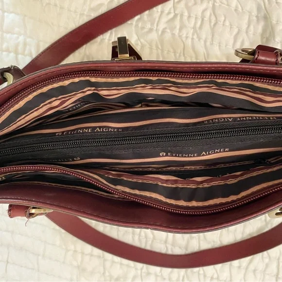Etienne Aigner Burgundy Leather Shoulder Bag - Picture 9 of 15